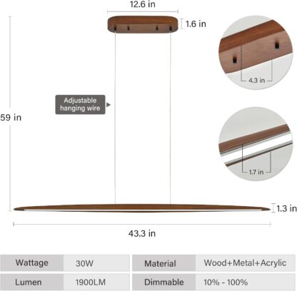 Lámpara Colgante de Madera 110 cm con Luz LED Regulable 🌟💡✨ - Imagen 2