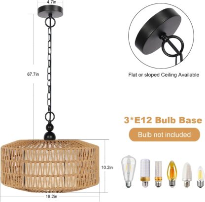 Lámpara Colgante de Rattan 3 Luces Estilo Boho para Cocina y Comedor 🌿✨ - Imagen 2