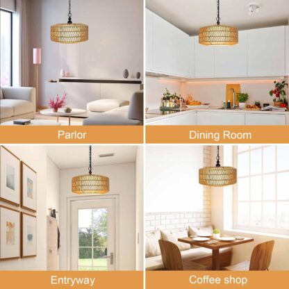 Lámpara Colgante de Rattan 3 Luces Estilo Boho para Cocina y Comedor 🌿✨ - Imagen 3