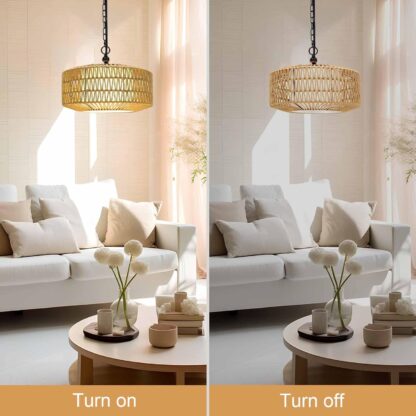 Lámpara Colgante de Rattan 3 Luces Estilo Boho para Cocina y Comedor 🌿✨ - Imagen 6