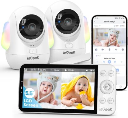 Monitor de Bebé de 5.5 pulgadas con 2 Cámaras UHD y Detección Inteligente 🍼👶📷