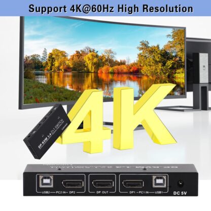 Switch KVM DisplayPort 4K 2 Computadoras con 1 Monitor y 4 Puertos USB, Incluye Controlador y Cables 📺🖥️ - Imagen 6