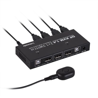 Switch KVM DisplayPort 4K 2 Computadoras con 1 Monitor y 4 Puertos USB, Incluye Controlador y Cables 📺🖥️