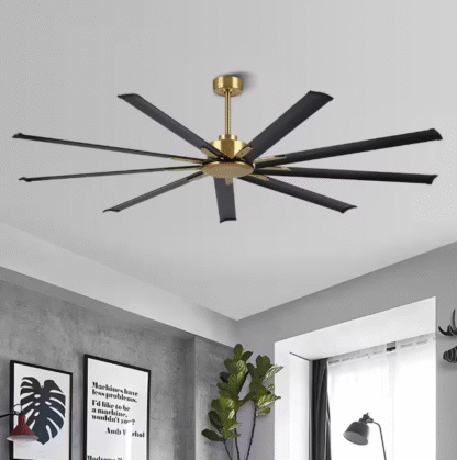 Ventilador de Techo Industrial Negro y Dorado de 84 pulgadas con 9 Aspas de Aluminio, Motor DC Reversible y Control Remoto 🌀✨ - Imagen 6