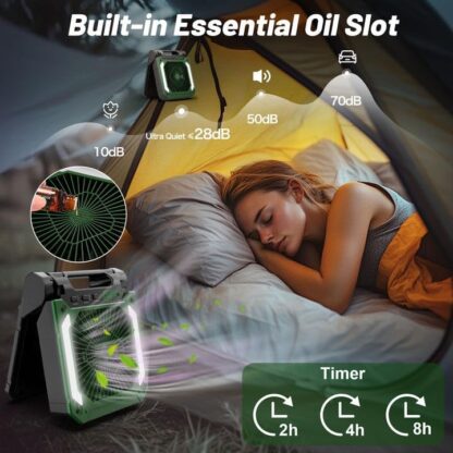Ventilador Recargable para Camping con Luz LED, Panel Solar, Temporizador y Difusor 🍃🔋⛺ - Imagen 2