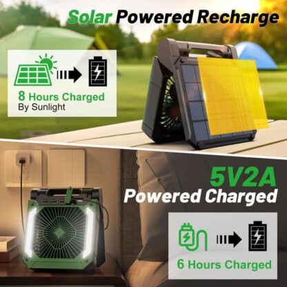 Ventilador Recargable para Camping con Luz LED, Panel Solar, Temporizador y Difusor 🍃🔋⛺ - Imagen 3