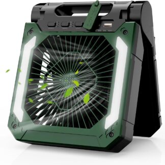 Ventilador Recargable para Camping con Luz LED, Panel Solar, Temporizador y Difusor 🍃🔋⛺
