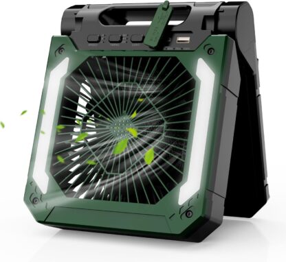 Ventilador Recargable para Camping con Luz LED, Panel Solar, Temporizador y Difusor 🍃🔋⛺