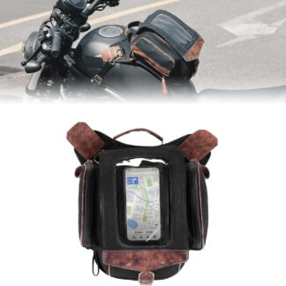 Bolsa de Tanque para Motocicleta Expandible de Lona Encerada – Impermeable con Pantalla Táctil y Correas de Sujeción Retro 🏍️🧭🧳