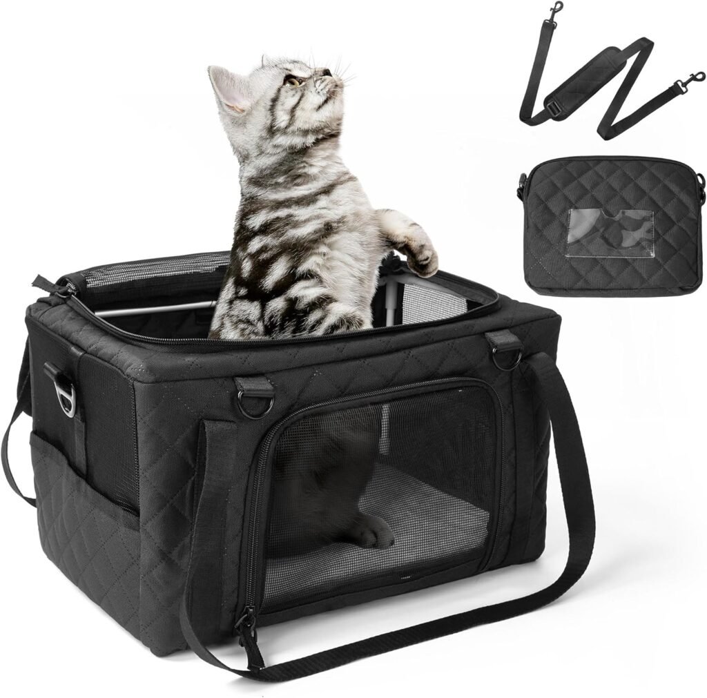 Bolso transportador para mascotas con paredes de malla, correa interna y base firme 🐾👜