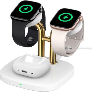 Cargador inalámbrico 3 en 1 para Apple Watch y AirPods con soporte dual y carga rápida ⚡⌚🎧