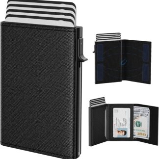 Cartera Minimalista con Protección RFID y Acceso Rápido – Cuero Genuino, Ranura Emergente, Ventana de ID y Bolsillo para Billetes 👜💳