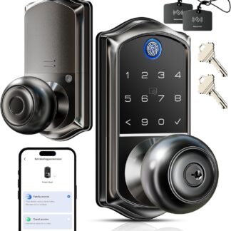 Cerrojo inteligente con perilla, huella digital, control por app y teclado táctil 🔒📱