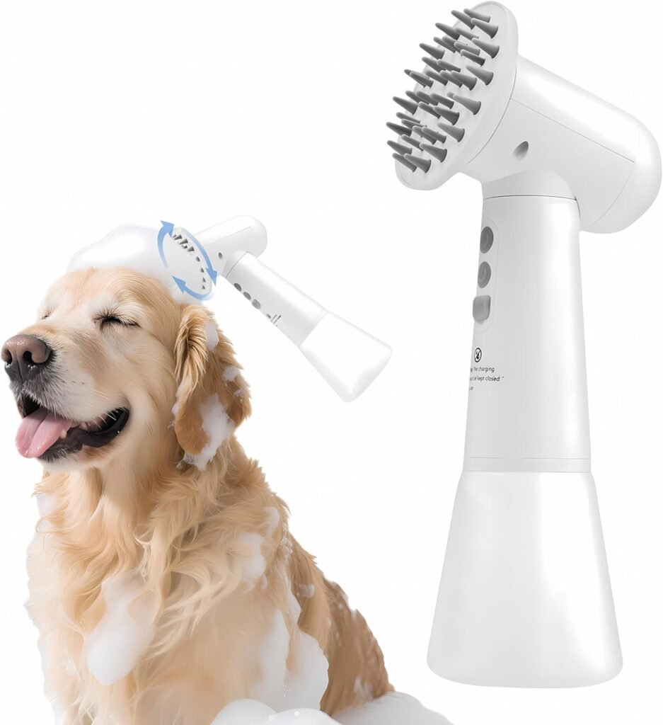 Dispensador eléctrico de champú para mascotas con cepillo giratorio y espuma automática 🐶🛁🐾