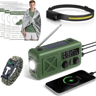 Kit de Supervivencia con Radio de Emergencia, Faro Recargable, Mantas Térmicas y Pulsera Multiherramienta 🌩️📻🧭