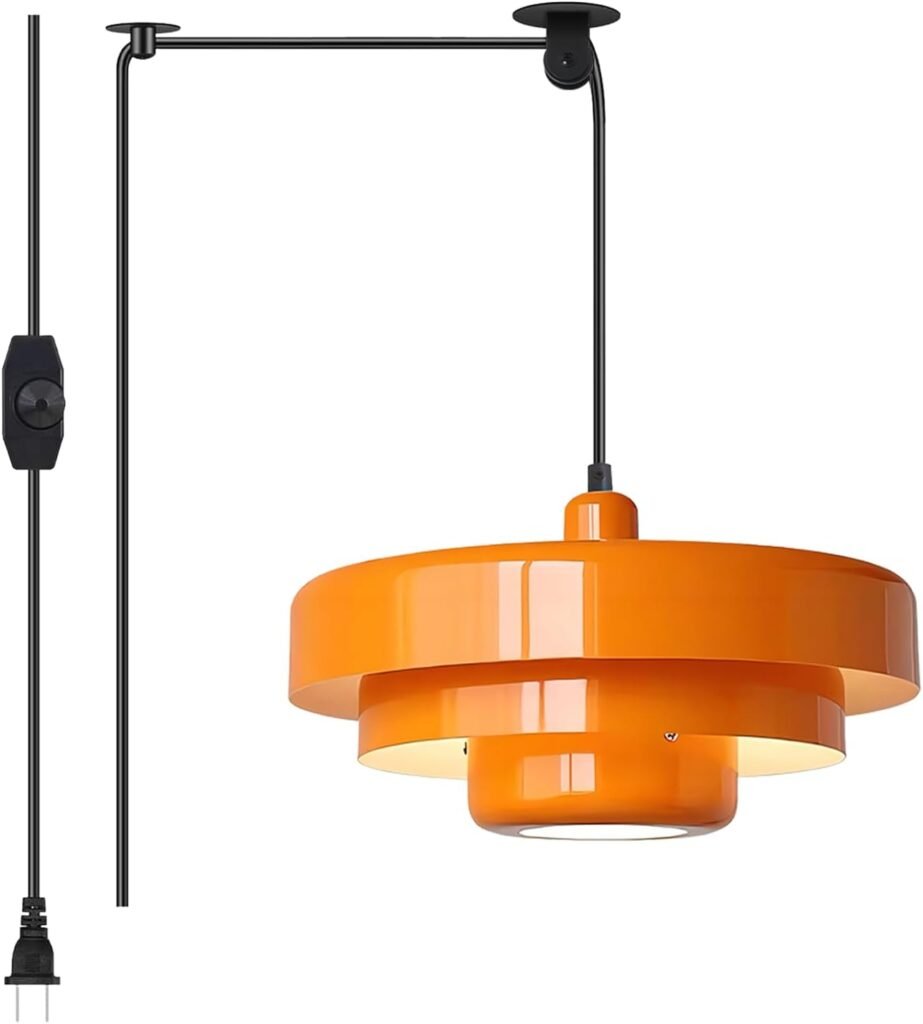 Lámpara colgante naranja con cable de enchufe, estilo moderno de 3 niveles 🔶✨