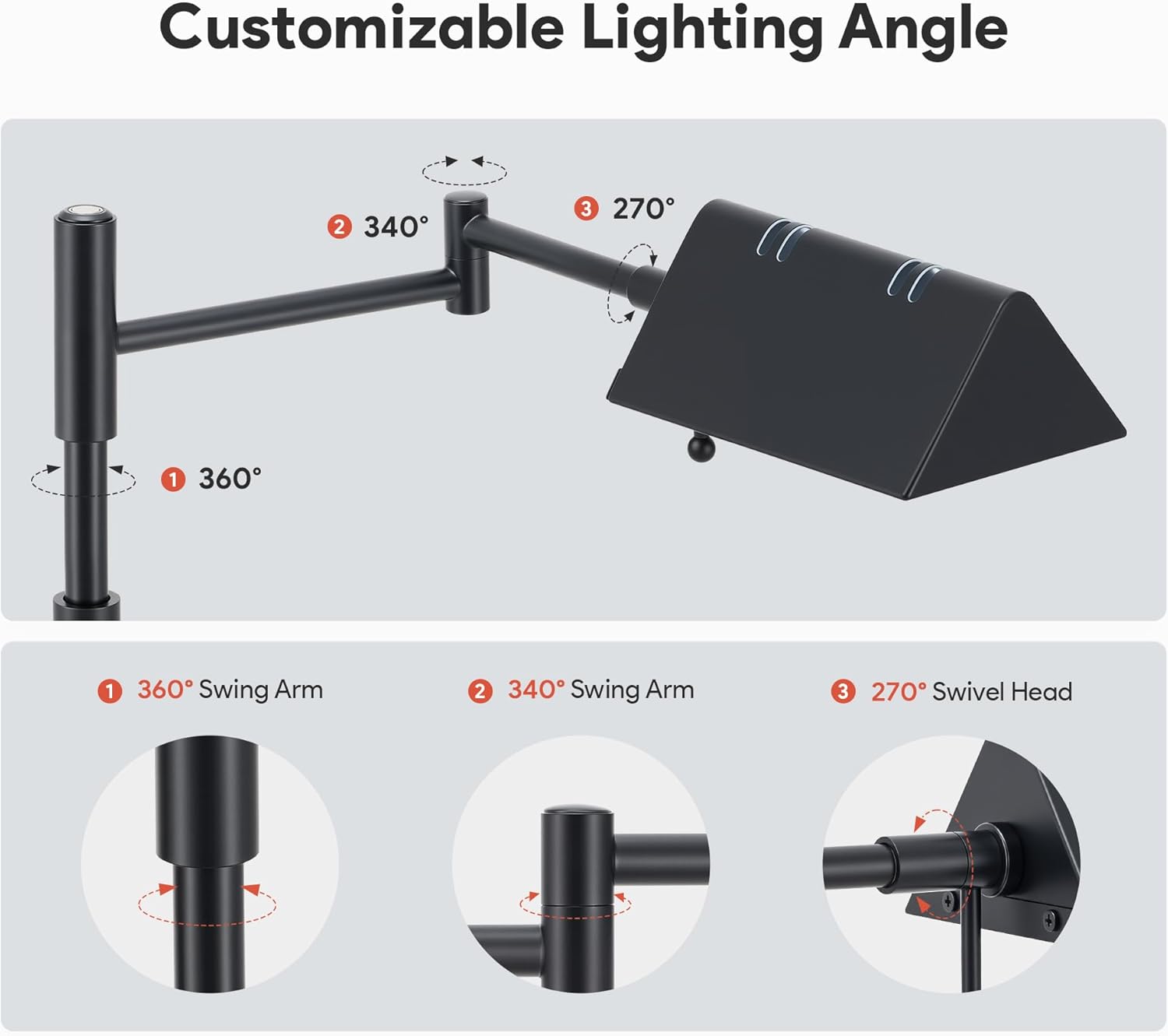 Lámpara de pie LED con brazo giratorio y control táctil – Altura ajustable, 3 temperaturas de luz 🔆🖤 - Imagen 4
