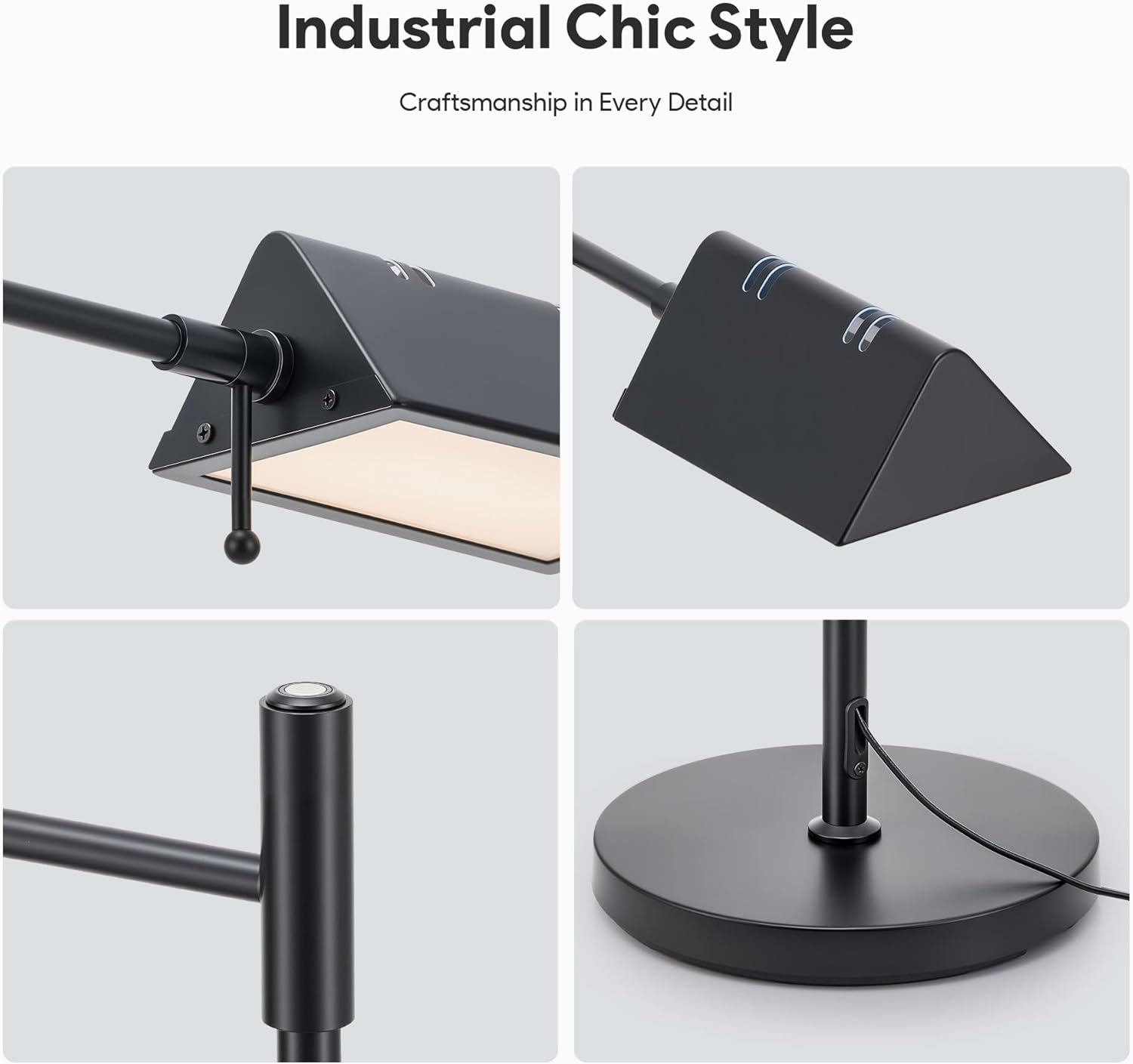 Lámpara de pie LED con brazo giratorio y control táctil – Altura ajustable, 3 temperaturas de luz 🔆🖤 - Imagen 5