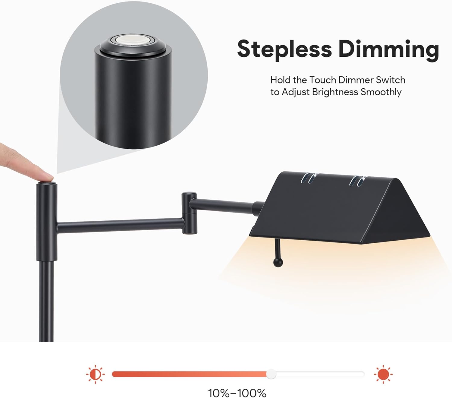 Lámpara de pie LED con brazo giratorio y control táctil – Altura ajustable, 3 temperaturas de luz 🔆🖤 - Imagen 6