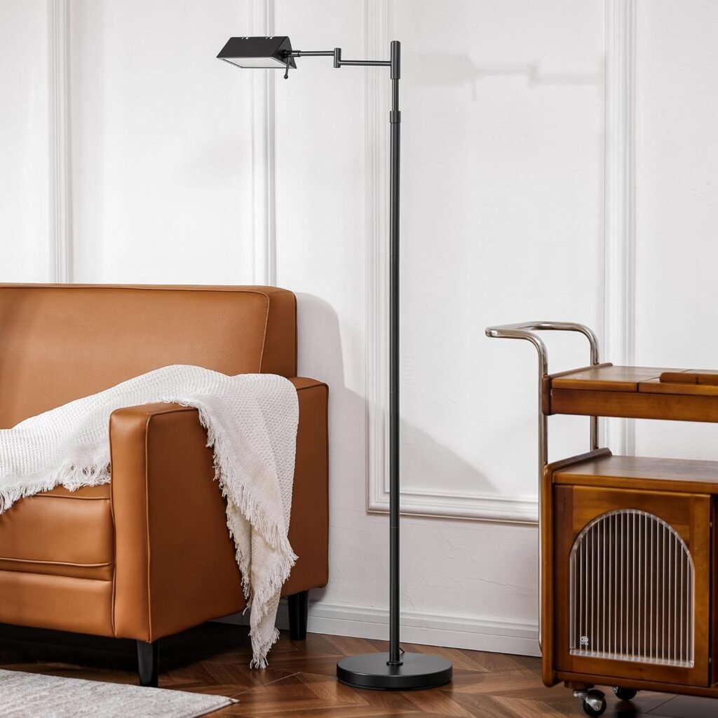 Lámpara de pie LED con brazo giratorio y control táctil – Altura ajustable, 3 temperaturas de luz 🔆🖤