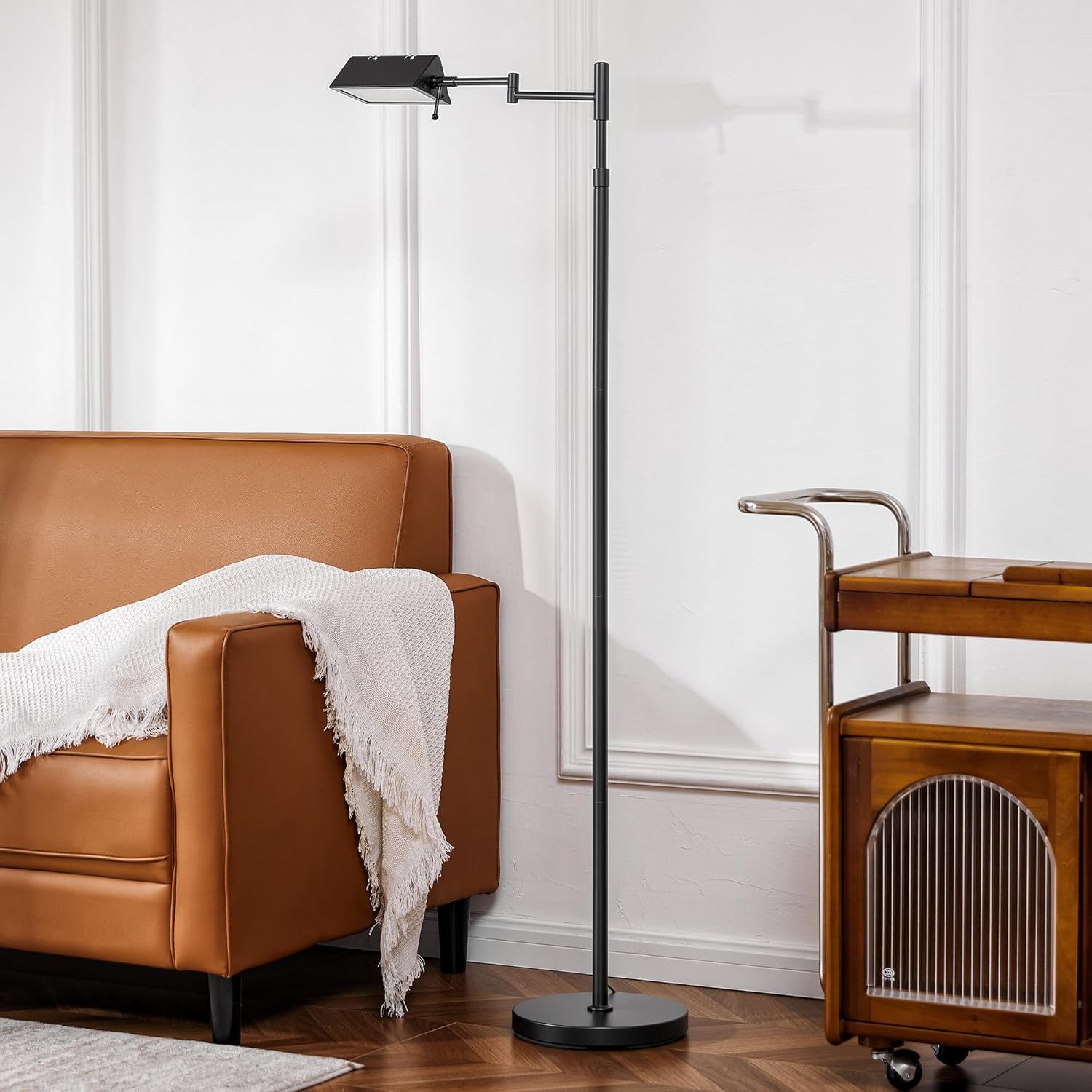 Lámpara de pie LED con brazo giratorio y control táctil – Altura ajustable, 3 temperaturas de luz 🔆🖤