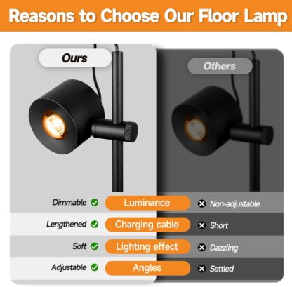 Lámpara de Pie Moderna con Luz Cálida Regulable y Ángulo Ajustable 💡🖤 - Imagen 2