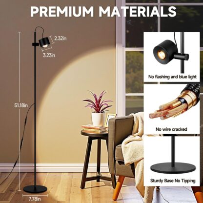 Lámpara de Pie Moderna con Luz Cálida Regulable y Ángulo Ajustable 💡🖤 - Imagen 4