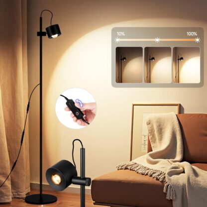 Lámpara de Pie Moderna con Luz Cálida Regulable y Ángulo Ajustable 💡🖤 - Imagen 5