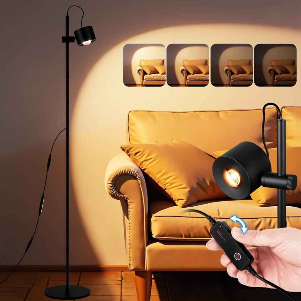 Lámpara de Pie Moderna con Luz Cálida Regulable y Ángulo Ajustable 💡🖤