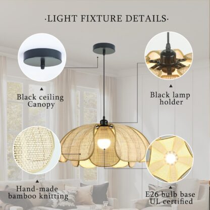 Lámpara colgante de ratán estilo Wabi-Sabi para comedor o dormitorio 🌾💡 - Imagen 4