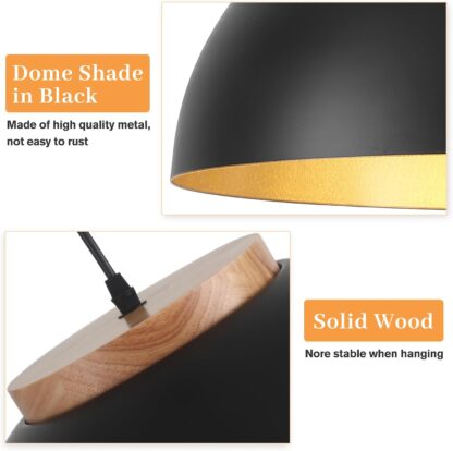 Juego de 2 lámparas colgantes negras de 40 cm para cocina o comedor con detalles de madera 🌾💡 - Imagen 2