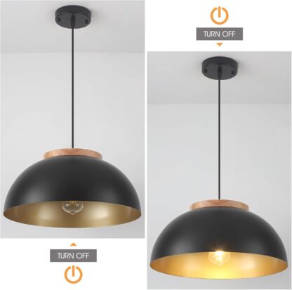 Juego de 2 lámparas colgantes negras de 40 cm para cocina o comedor con detalles de madera 🌾💡 - Imagen 3