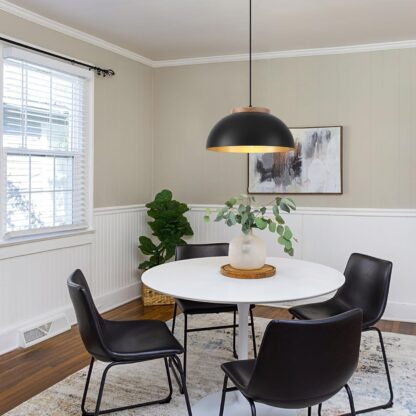 Juego de 2 lámparas colgantes negras de 40 cm para cocina o comedor con detalles de madera 🌾💡 - Imagen 5