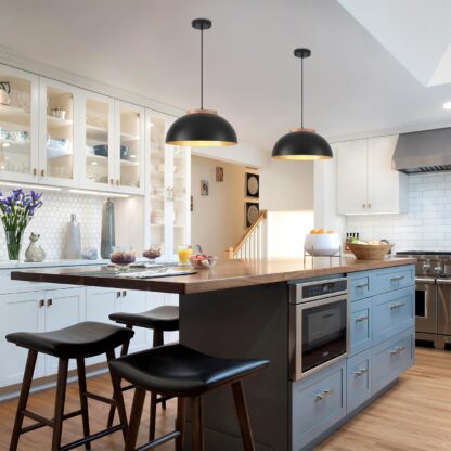 Juego de 2 lámparas colgantes negras de 40 cm para cocina o comedor con detalles de madera 🌾💡 - Imagen 6