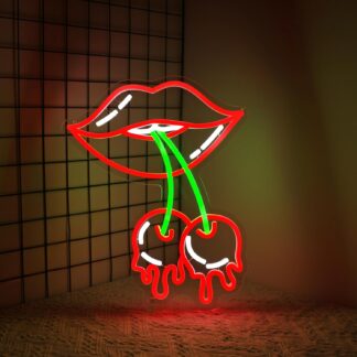 Letrero de Neón LED con Cereza de Labios Rojos – Decoración USB para Dormitorio, Sala de Juegos o Bar 🍒💋✨