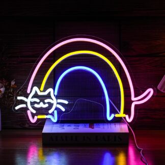 Letrero de neón LED arcoíris con gato para pared 🌈🐱✨