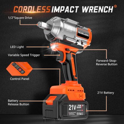 Llave de impacto inalámbrica 1600Nm con batería 21V y 6 dados ⚡🔩🧰 - Imagen 3