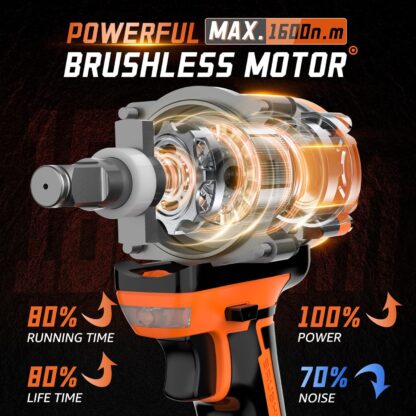 Llave de impacto inalámbrica 1600Nm con batería 21V y 6 dados ⚡🔩🧰 - Imagen 5