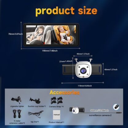 Monitor de Bebé para Carro con 2 Cámaras, Pantalla de 6.86”, Visión Nocturna y Montaje Fácil 🚗🍼 - Imagen 5