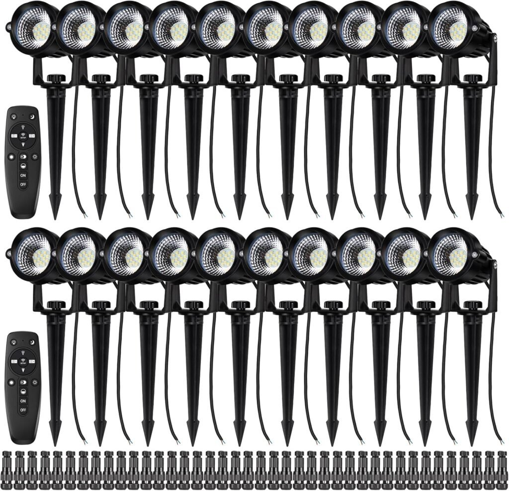 Set de 20 Reflectores LED 12W para Jardín y Senderos, Luz Blanca Regulable con Control Remoto 🌿✨