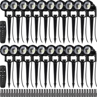 Set de 20 Reflectores LED 12W para Jardín y Senderos, Luz Blanca Regulable con Control Remoto 🌿✨