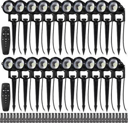 Set de 20 Reflectores LED 12W para Jardín y Senderos, Luz Blanca Regulable con Control Remoto 🌿✨