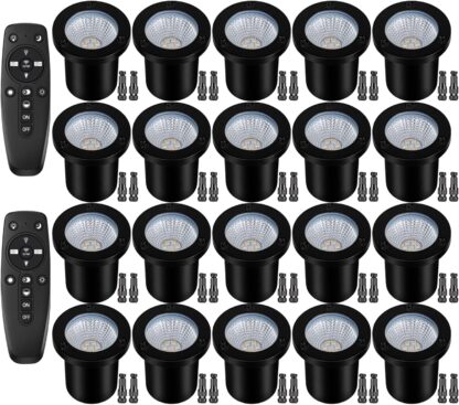 Set de 20 focos empotrables para jardín con control remoto, luz cálida y fría ajustable, impermeables IP67, 12W, incluye conectores ⚡🌳🏠