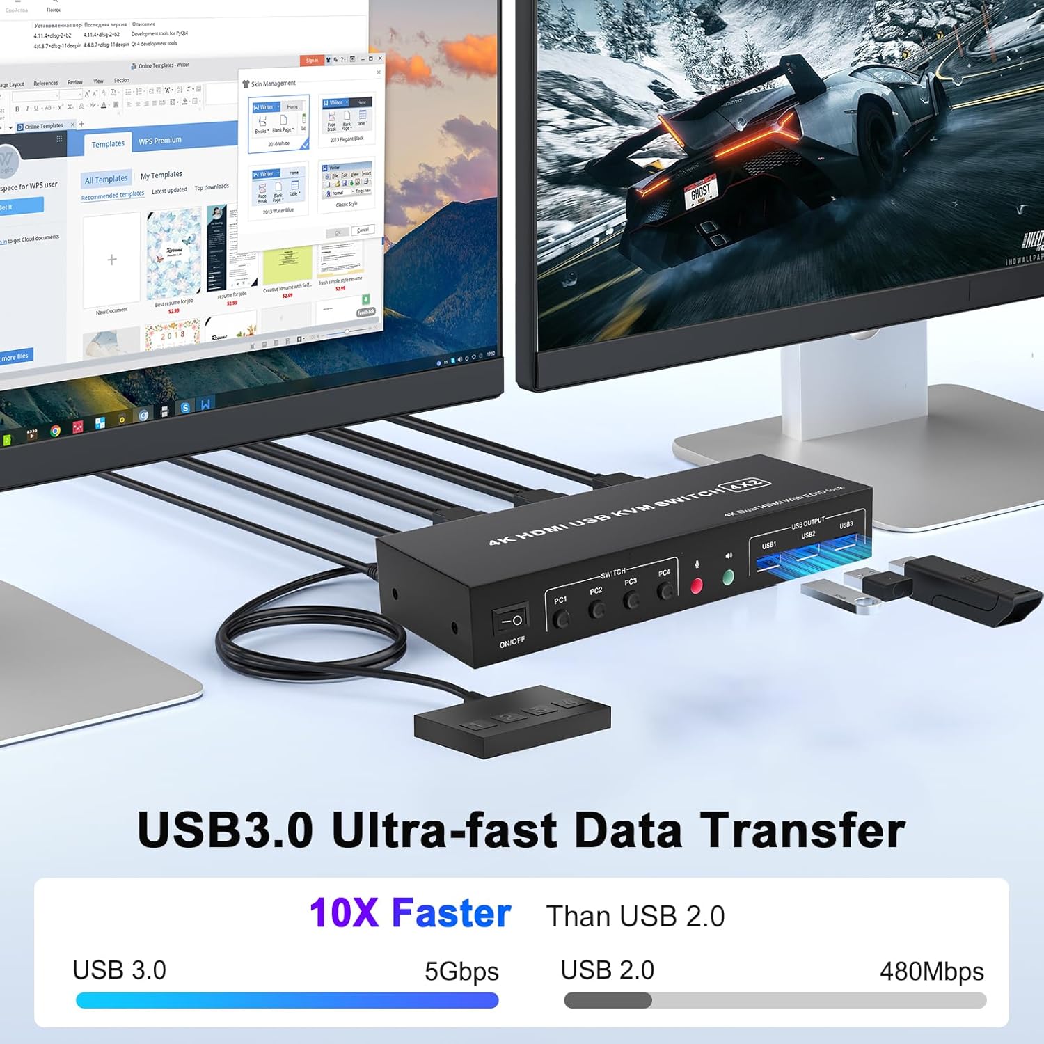 Switch HDMI 4K para 4 Computadoras y 2 Monitores con USB 3.0 y Control Remoto 🎮🖥️ - Imagen 5