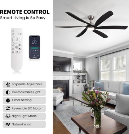 Ventilador de Techo Inteligente 163 cm con Luz LED y Control Remoto 🌀💡📱 - Imagen 6