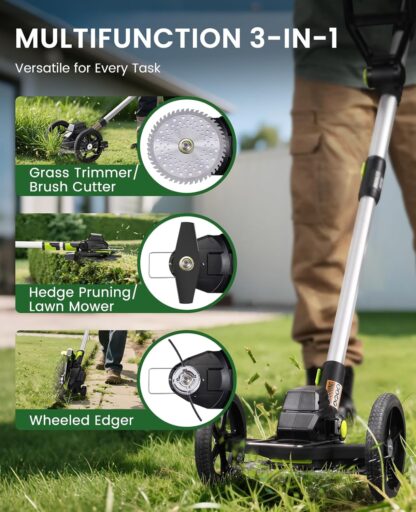 Desbrozadora Eléctrica Inalámbrica 3 en 1 con Rueda y Baterías de 21V ⚡🌿 - Imagen 4