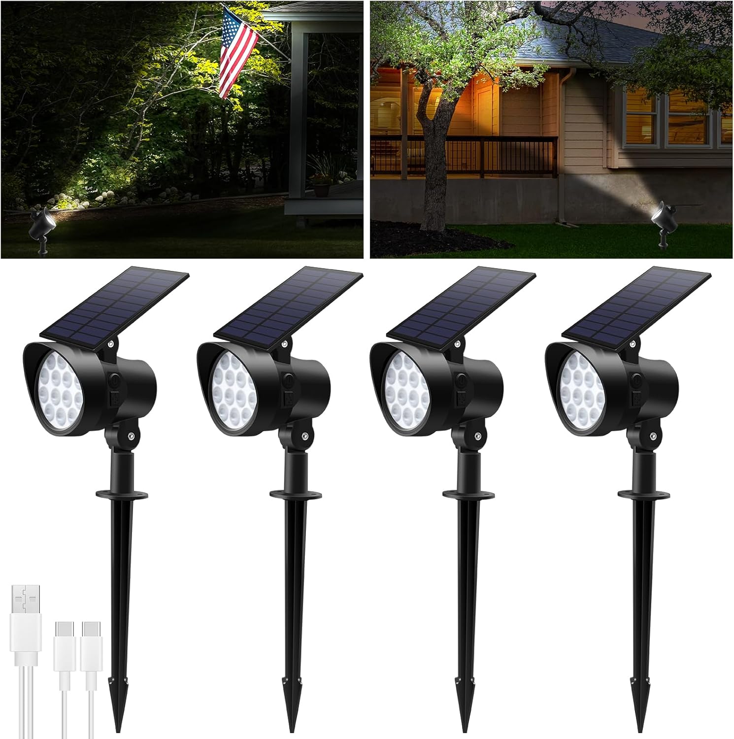 Focos solares exteriores con temperatura ajustable y luz direccional 🌞💡