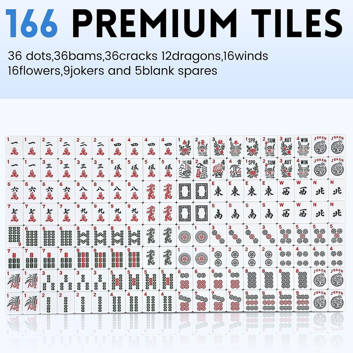 Juego de Mahjong Americano con 166 fichas blancas, 4 bandejas con empujadores, dados y bolsa con flores 🀄👜🎲 - Imagen 2