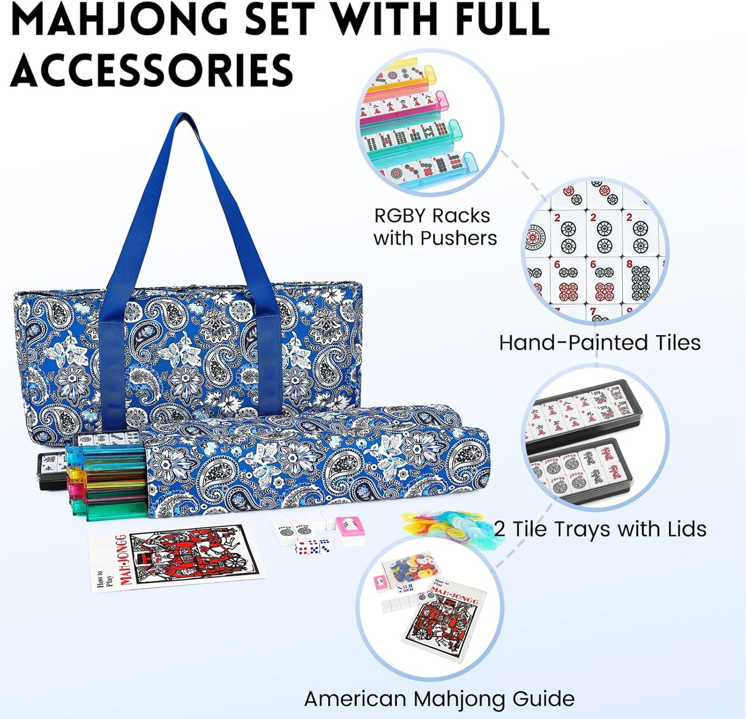 Juego de Mahjong Americano con 166 fichas blancas, 4 bandejas con empujadores, dados y bolsa con flores 🀄👜🎲 - Imagen 4