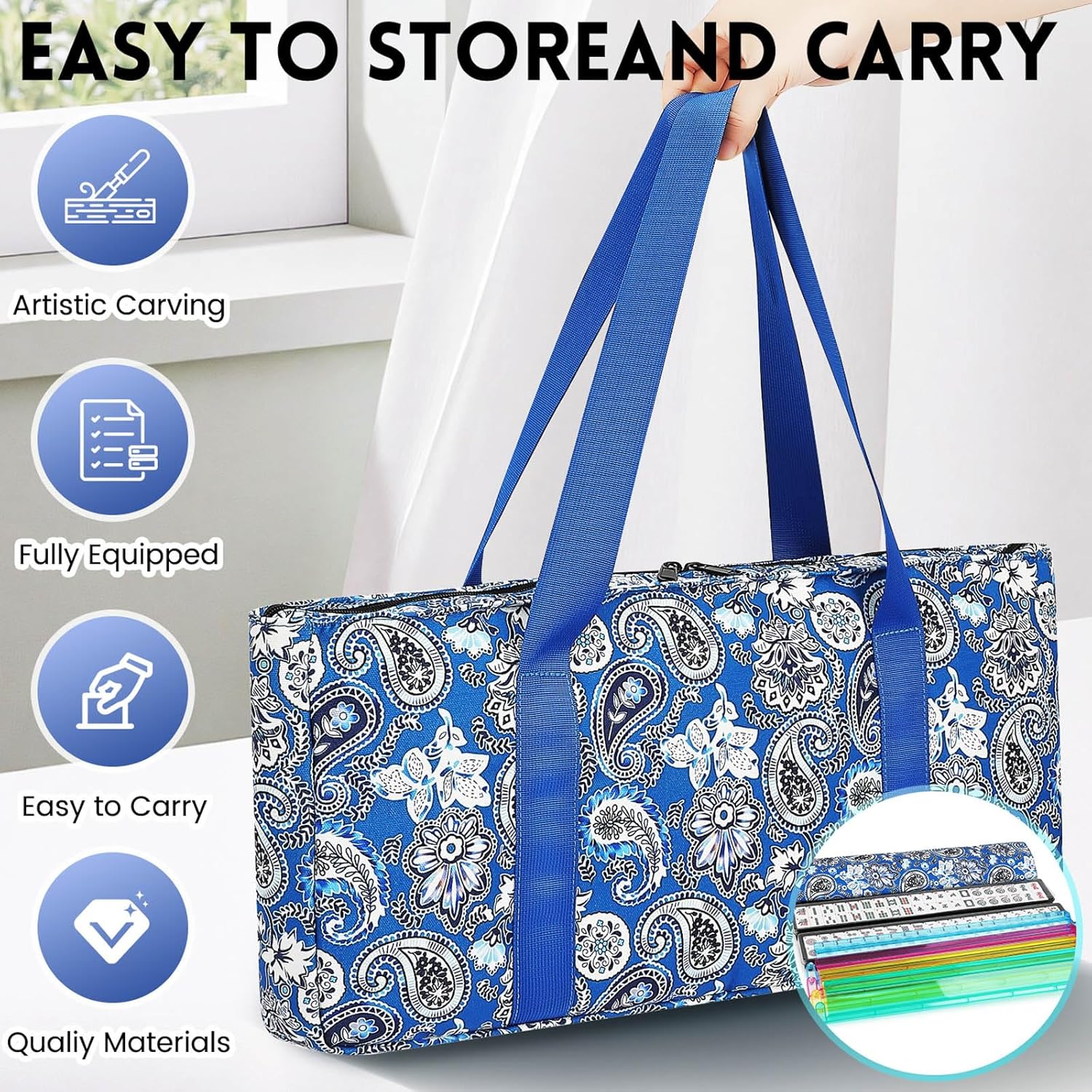 Juego de Mahjong Americano con 166 fichas blancas, 4 bandejas con empujadores, dados y bolsa con flores 🀄👜🎲 - Imagen 5